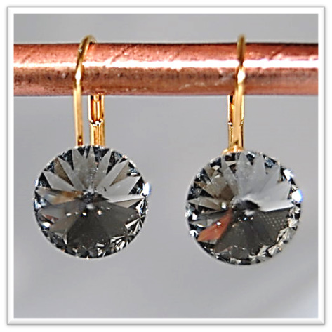 Ohrhänger mit Swarovskikristallen 14 mm vergoldet Black Diamond