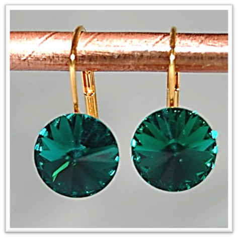 Ohrhänger mit Swarovskikristallen 10 mm vergoldet Emerald