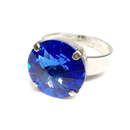 Ring mit Swarovskikristall silberfarben Saphire