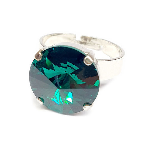 Ring mit Swarovskikristall silberfarben Emerald
