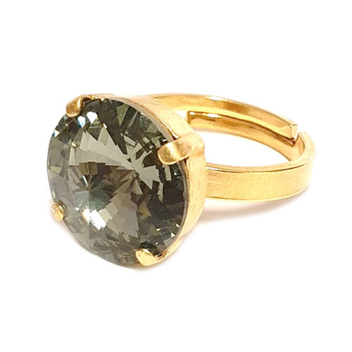 Ring mit Swarovskikristall vergoldet Black Diamond