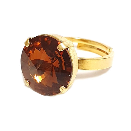 Ring mit Swarovskikristall vergoldet Smoked Topaz