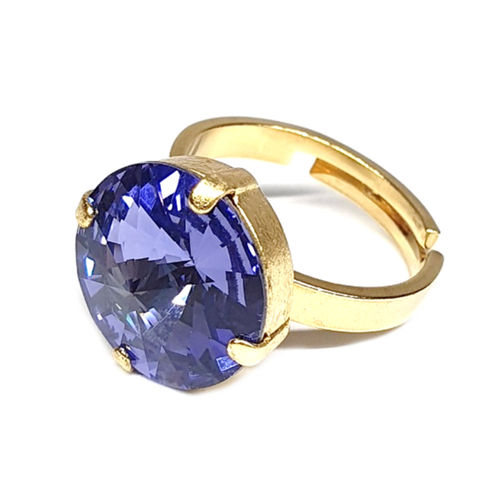 Ring mit Swarovskikristall vergoldet Tanzanite