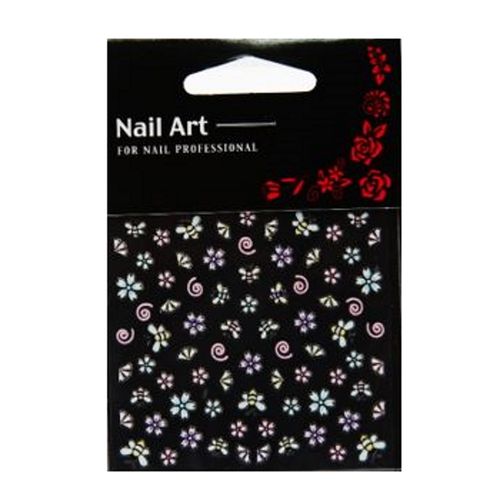 Nail-Sticker Blüten Bienchen gelb-rosa
